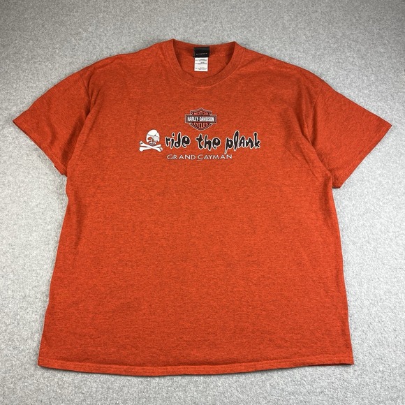Harley Davidson Shirt Mens 2XL Orange Grand Caymans Island Cruizin Pirate Ship - Picture 1 of 7